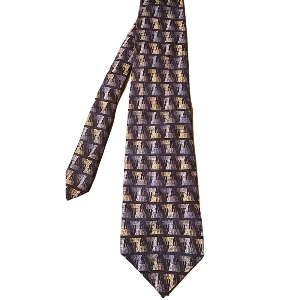 Pravata black tan and gray 100% silk tie‎